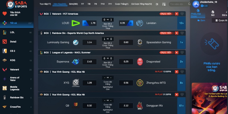 Kèo Esports với nhiều bộ môn hấp dẫn